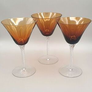 Amber Martini Glasses with Clear Twisted Stemware Design (Set of 3)